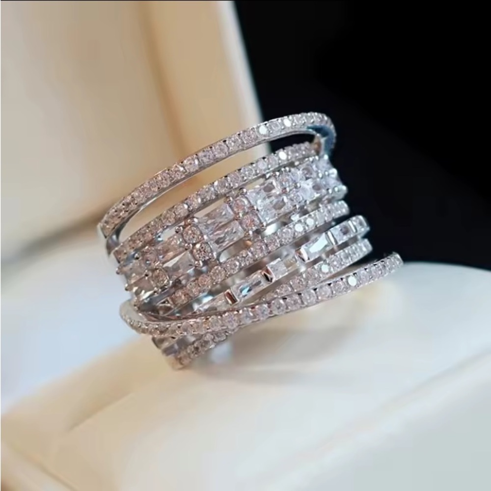 Zales Silver Multi-Band Moissanite Ring